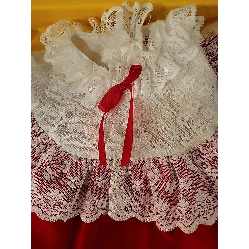 VTG 1980s Girls Holiday Long Sleeve Red Velvet Velour Lace Dress 24 Months USA